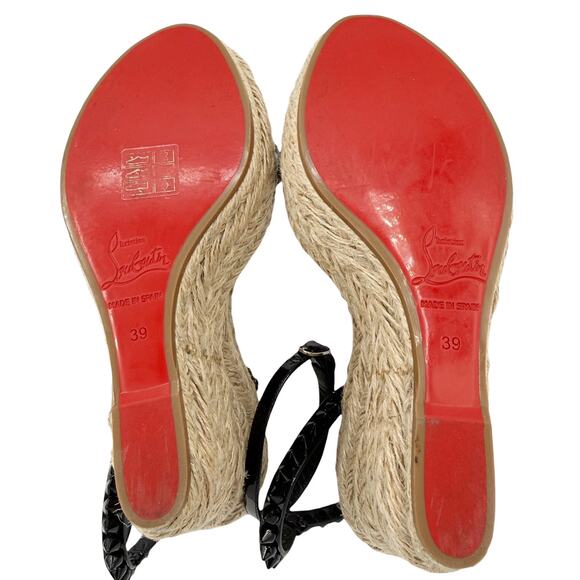 Christian Louboutin Mafaldina Espadrille Wedge Sandals Size 39 US 9 Black Spike - Picture 12 of 15